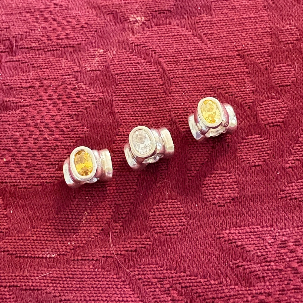 PANDORA BUNDLE OF 3 Stone OVAL LIGHTS BEADS - gold, clear & champagne-RETIRED - Picture 4 of 8